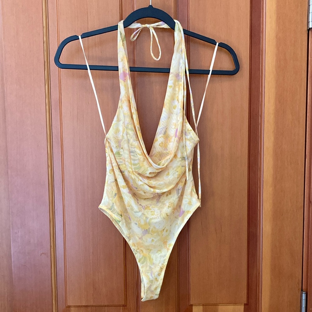 Zara Yellow Floral bodysuit NWT size small